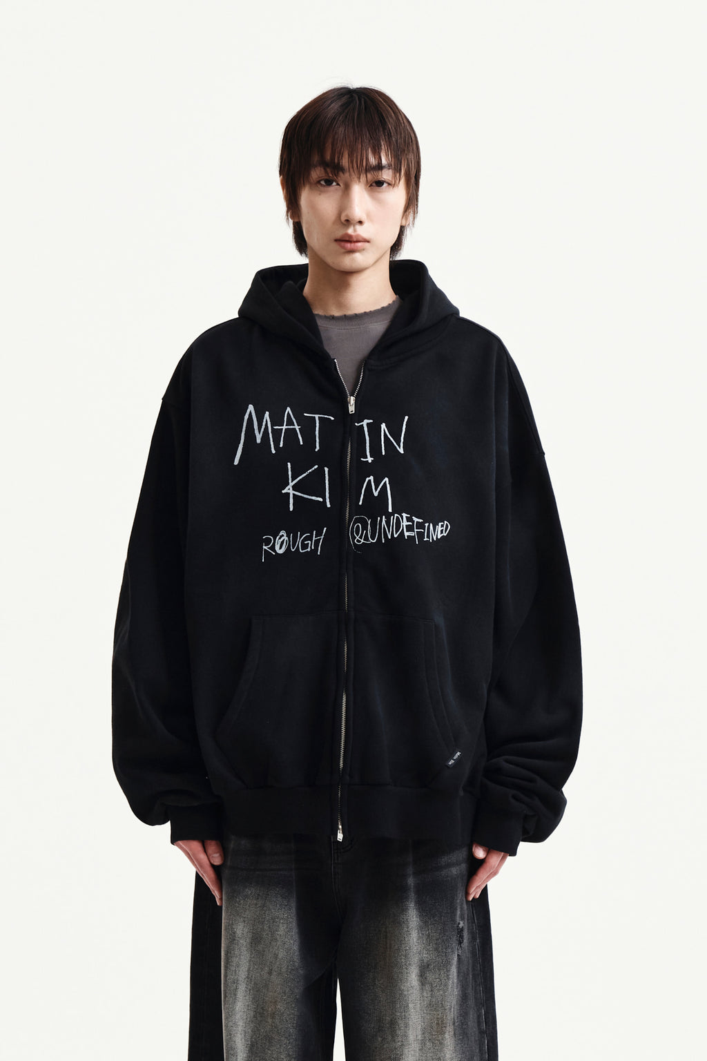 Matin Kim - Vintage Washed Graffiti Hoody Zip Up (Black) product image 10 | TRAB K-Fashion Australia