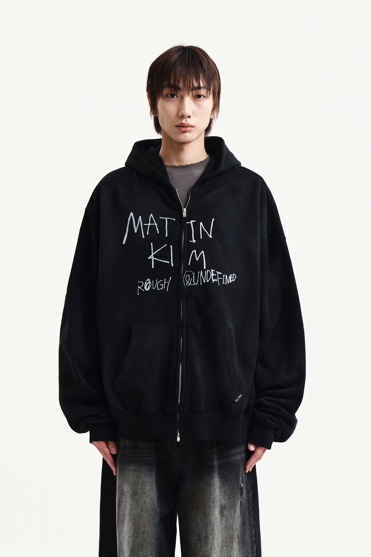 Matin Kim - Vintage Washed Graffiti Hoody Zip Up (Black) product image 10 | TRAB K-Fashion Australia