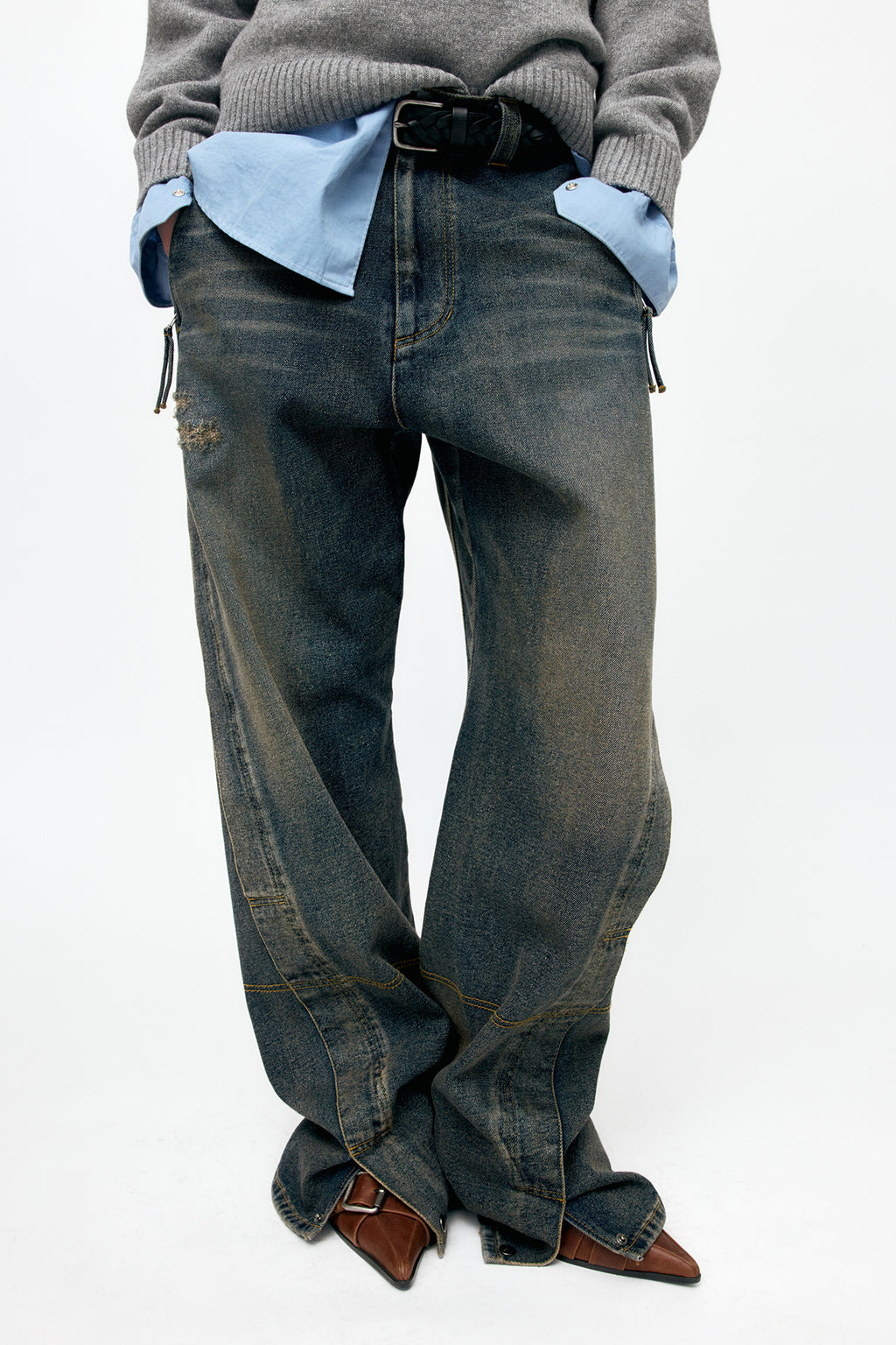 Andersson Bell - Unisex Twisted Zipper Pocket Jeans (Dusty Blue) product image 10 | TRAB K-Fashion Australia
