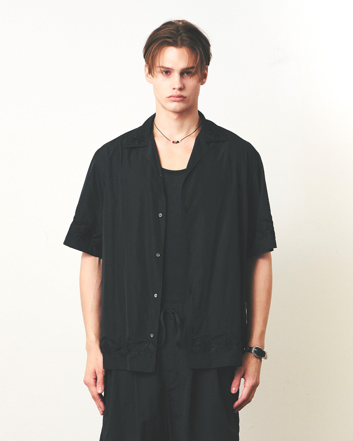 Eastlogue - Breezy Embroidered Half Shirts (Black) product image 2 | TRAB K-Fashion Australia