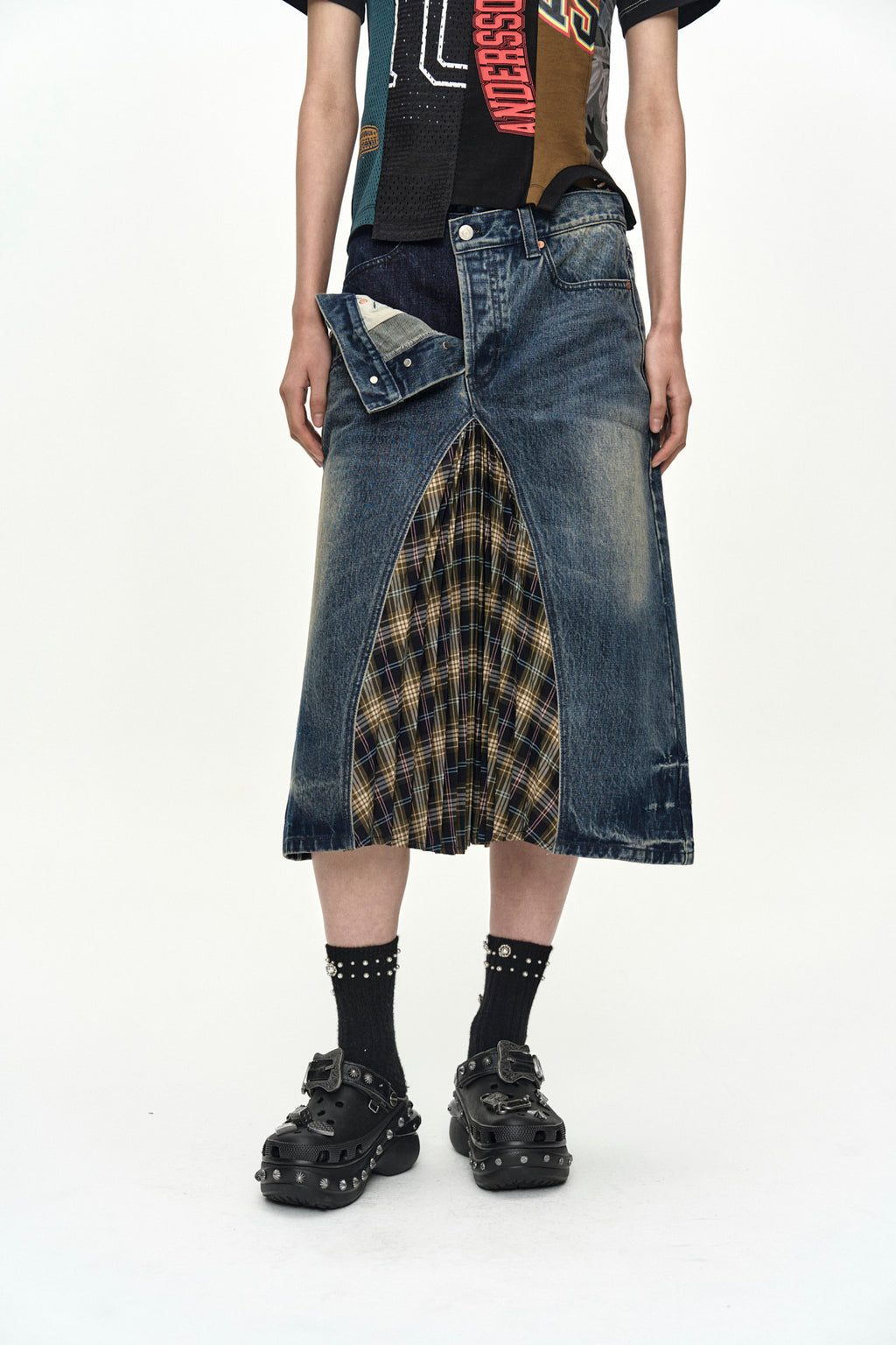 Andersson Bell - Pleats Combo Flipped Denim Skirt (Blue) product image 5 | TRAB K-Fashion Australia