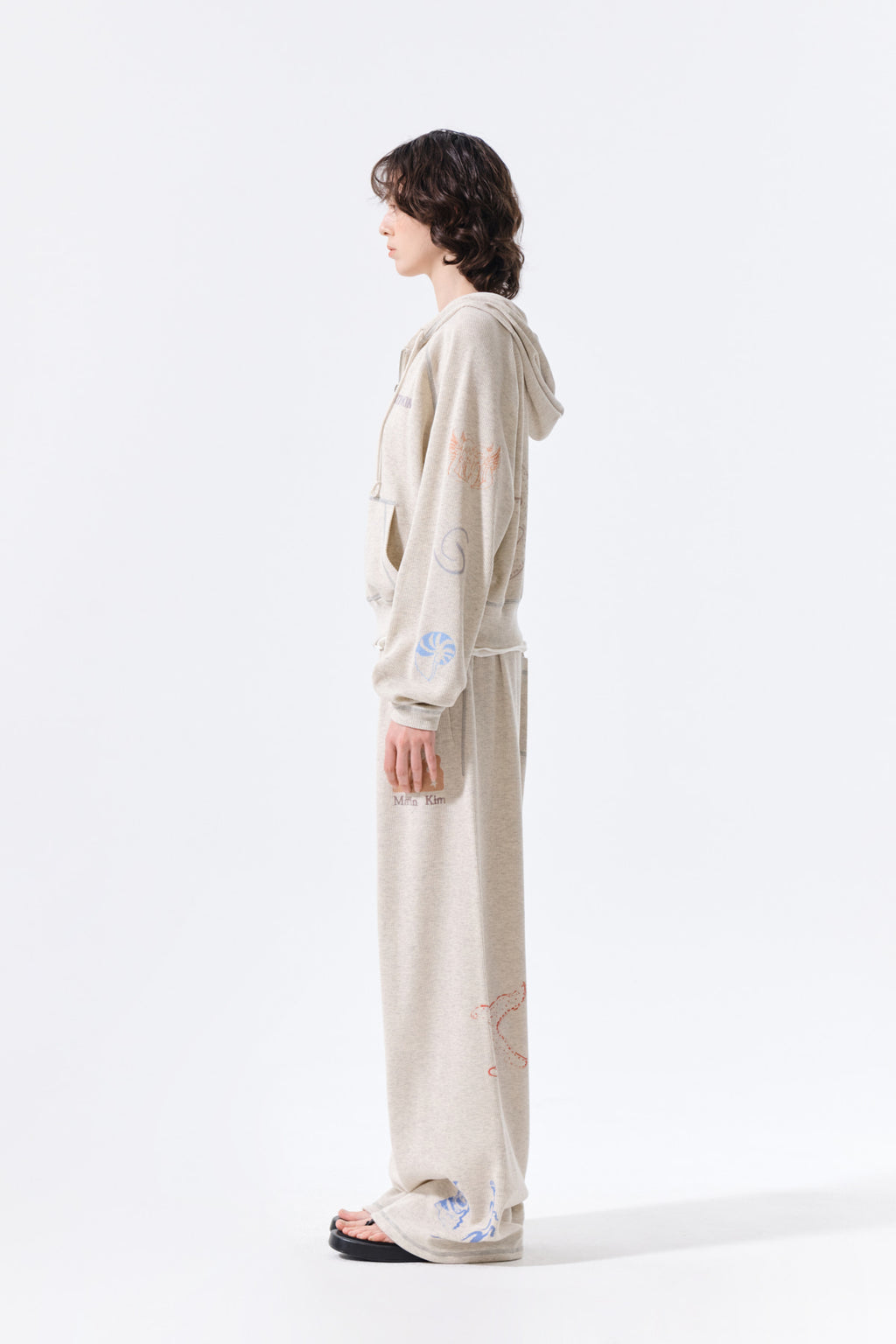 Matin Kim - Sketch Graffiti Waffle Hoody Zip Up (Light Beige) product image 8 | TRAB K-Fashion Australia