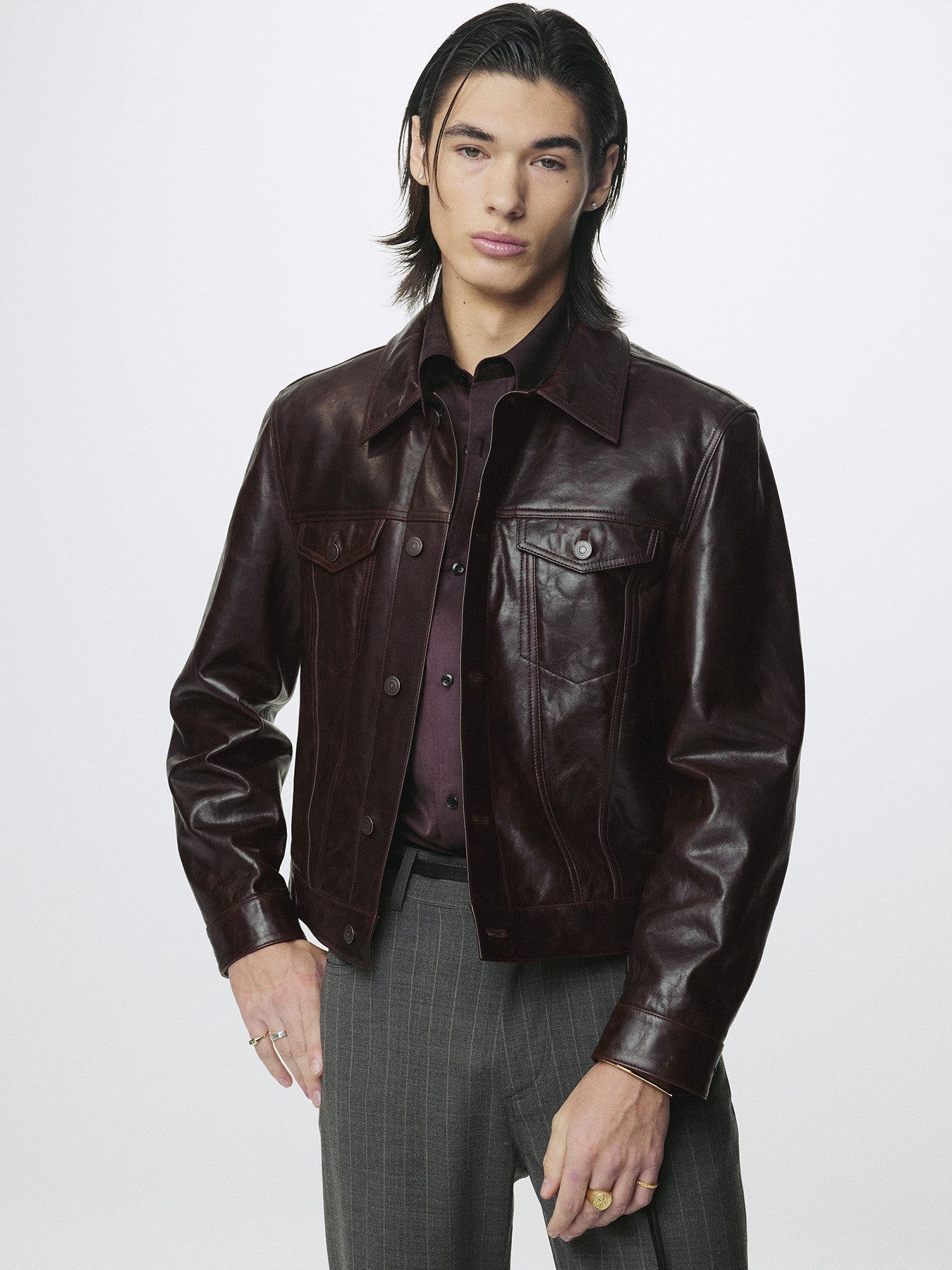 Tonywack - Aged Lamb Leather Trucker Jacket (Brown) product image 5 | TRAB K-Fashion Australia