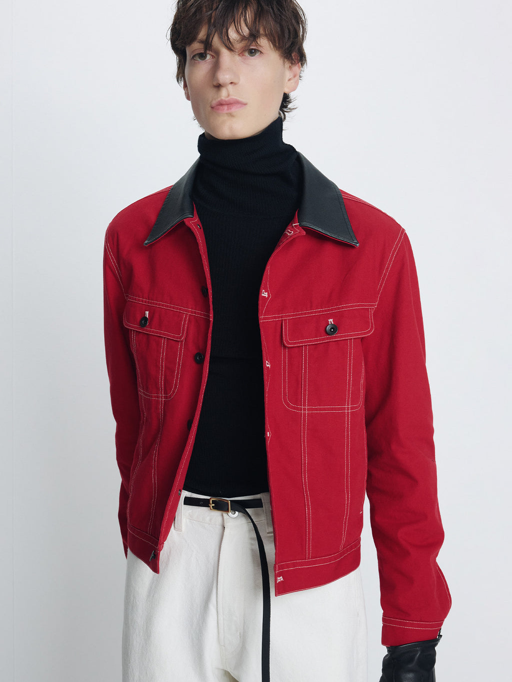 Tonywack - Leather Collar Trucker Jacket (Red) product image 5 | TRAB K-Fashion Australia