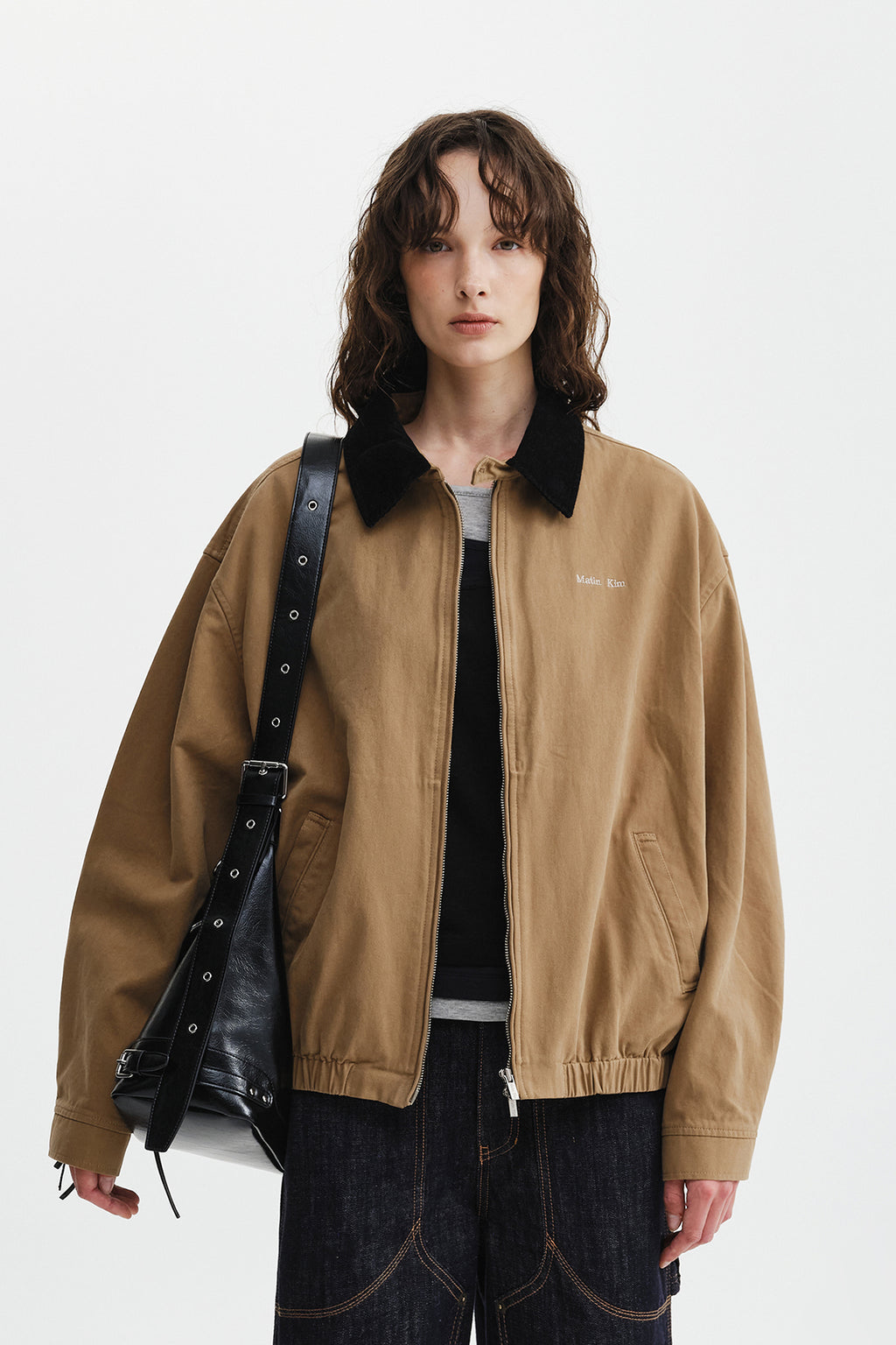 Matin Kim - Corduroy Contrast Trim Blouson Jumper (Beige) product image 6 | TRAB K-Fashion Australia