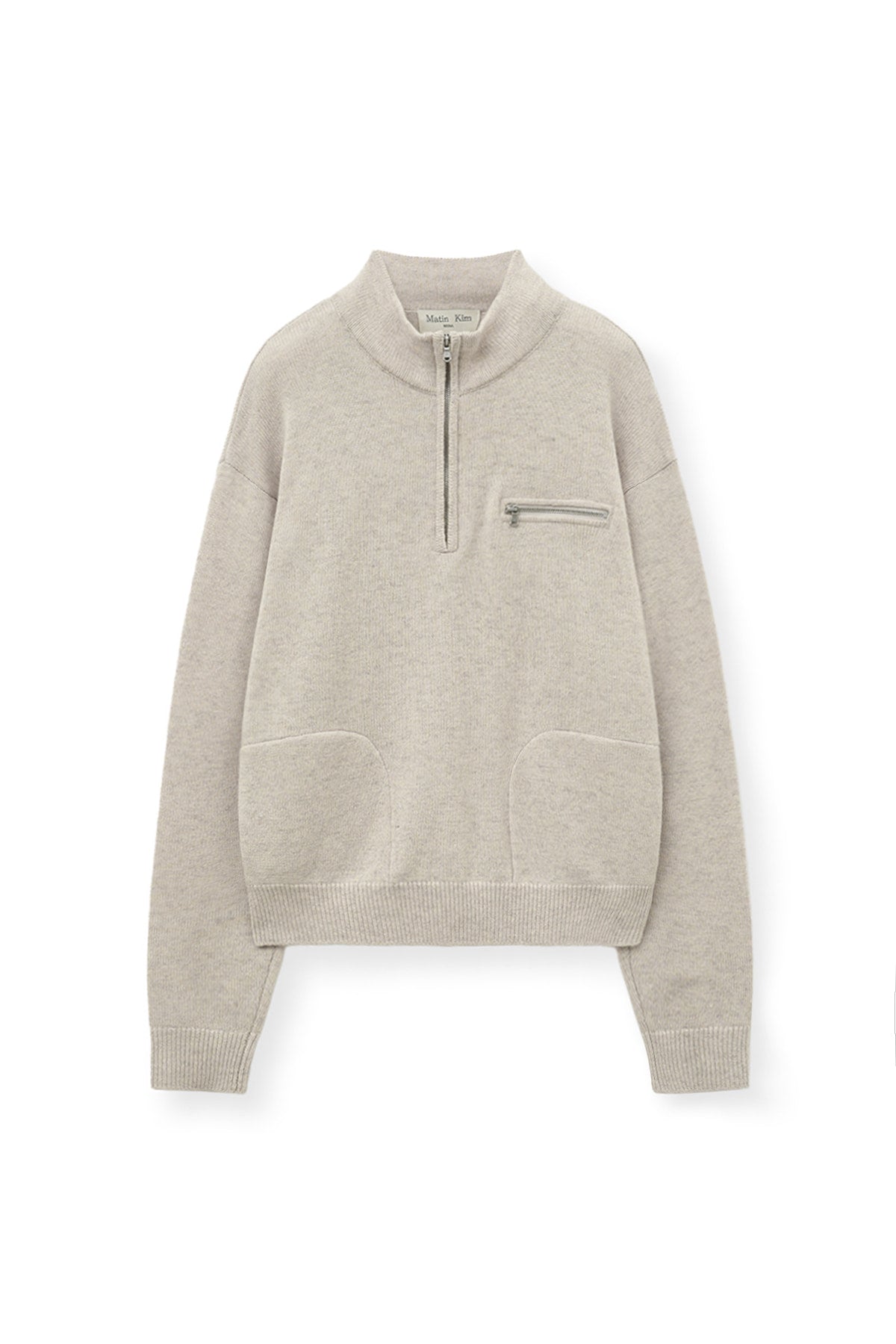 Matin Kim - Back Logo Half Knit Zip Up Pullover (Light Beige) product image 2 | TRAB K-Fashion Australia