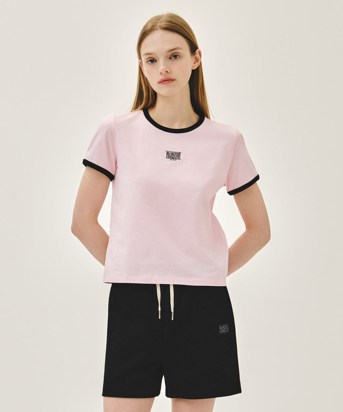 Marithe & Francois Girbaud - Classic Logo Ringer Tee (Light Pink) product image 1 | TRAB K-Fashion Australia