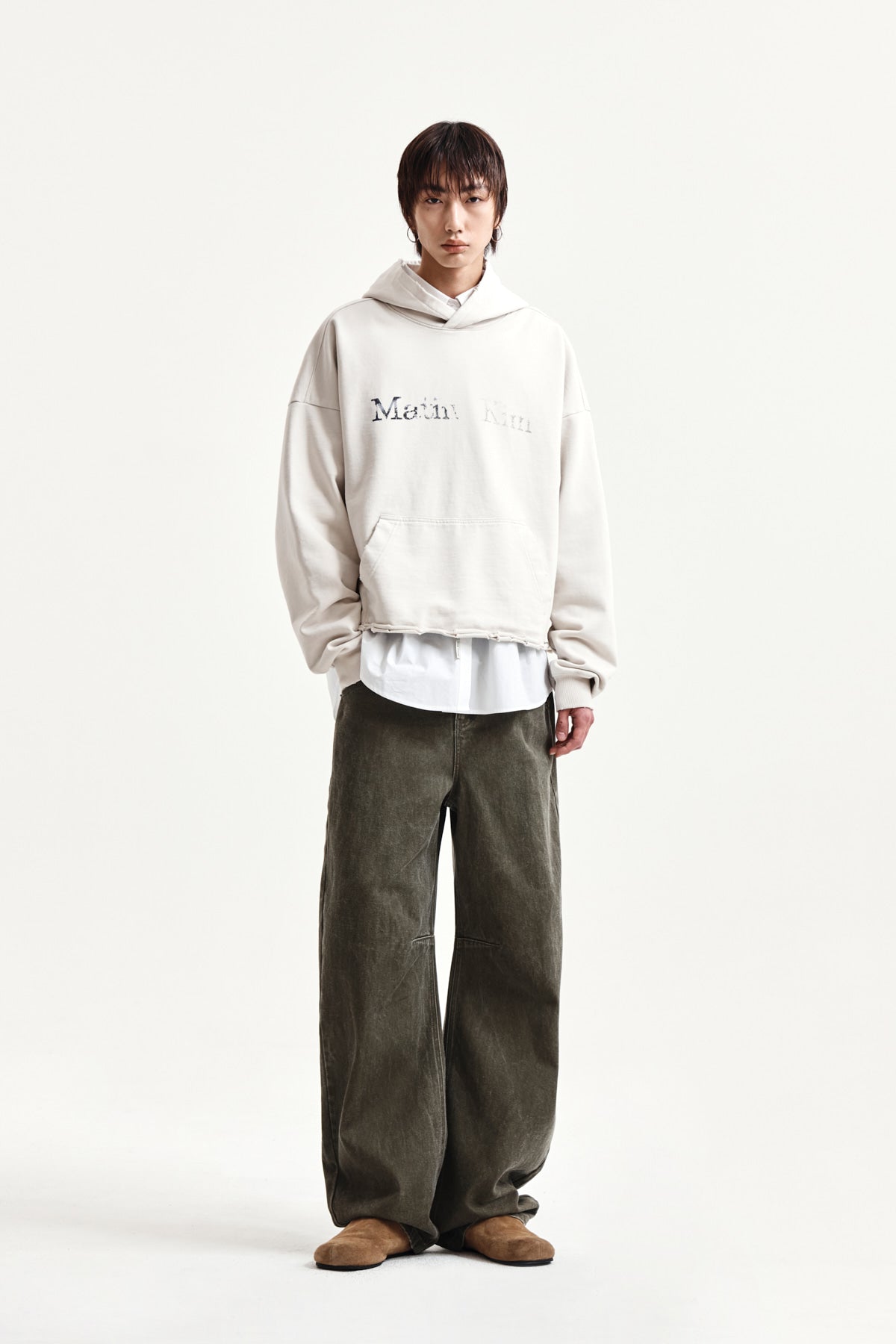 Matin Kim - Raw Edge Hem Sweat Hoody (Light Beige) product image 14 | TRAB K-Fashion Australia
