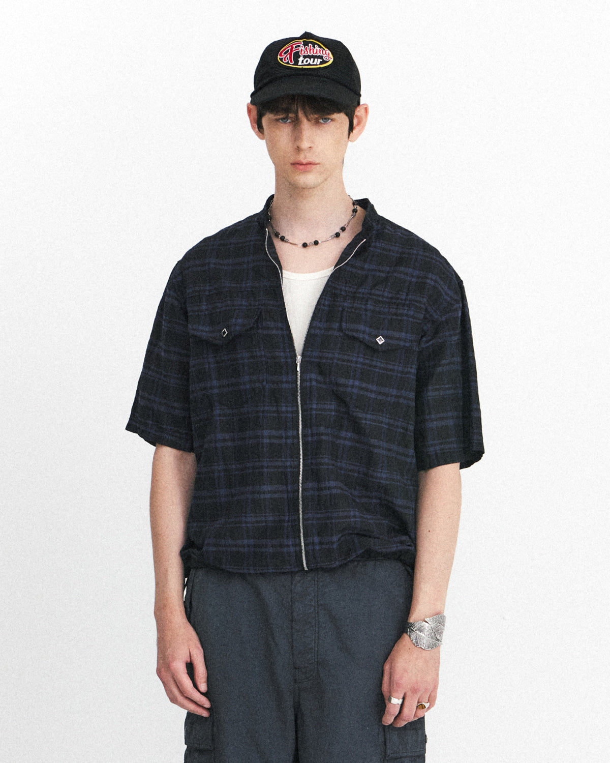 Eastlogue - Western Zip Up Half Shirts (Black Blue Check) product image 2 | TRAB K-Fashion Australia