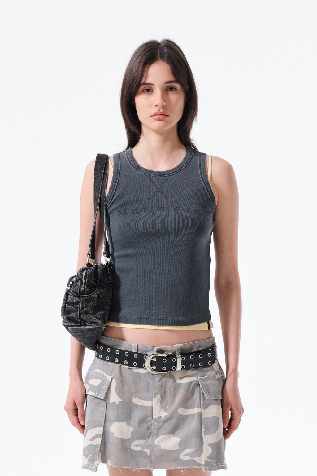 Matin Kim - Distressed Sleeveless Logo Top (Charcoal) product image 6 | TRAB K-Fashion Australia