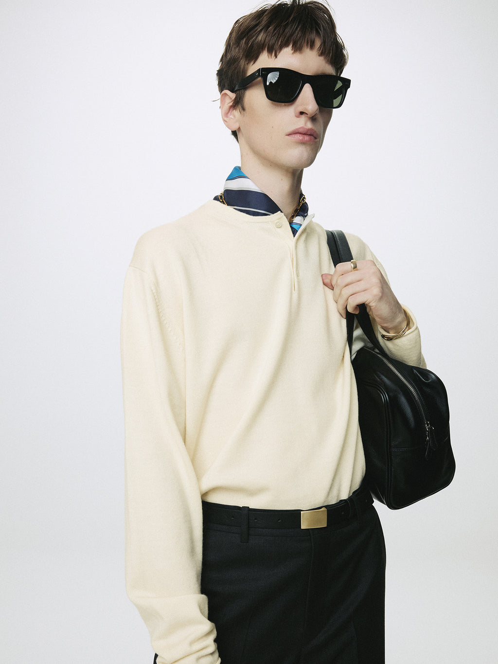 Tonywack - Extra Fine Wool Raw Hem Henley Neck Knit (Ecru) product image 8 | TRAB K-Fashion Australia