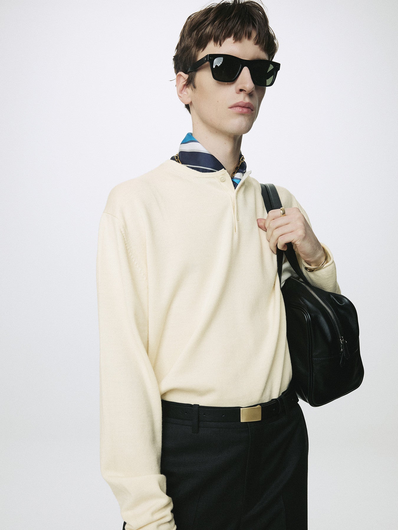 Tonywack - Extra Fine Wool Raw Hem Henley Neck Knit (Ecru) product image 8 | TRAB K-Fashion Australia