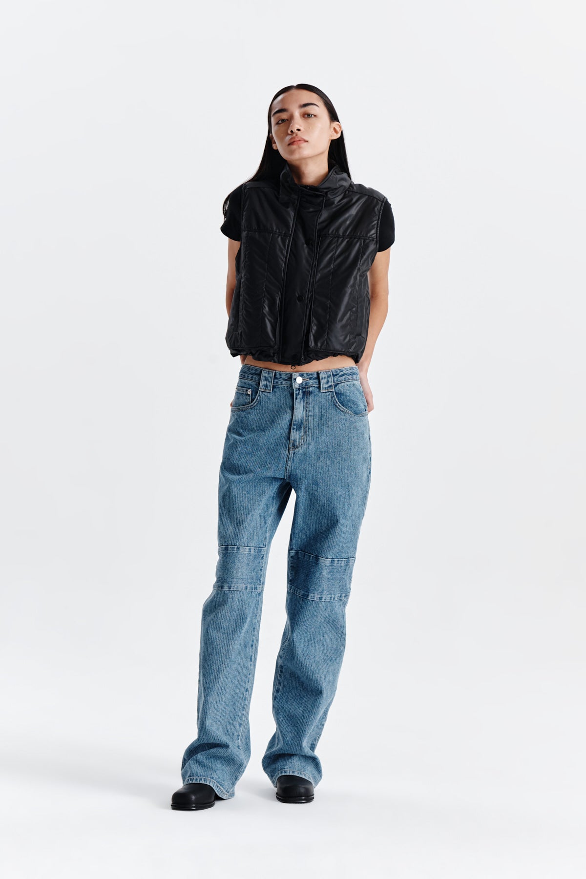 Matin Kim - Knee Point Stripe Denim Pants (Blue) product image 8 | TRAB K-Fashion Australia