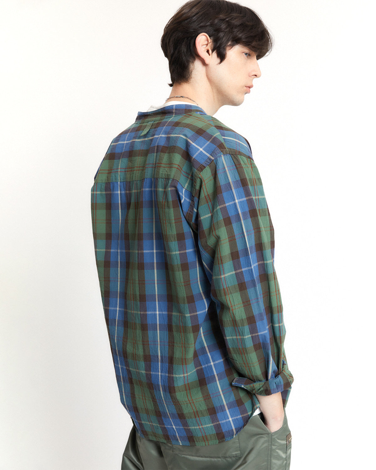 Eastlogue - Banded Collar Shirts (Blue & Green Madras) product image 3 | TRAB K-Fashion Australia