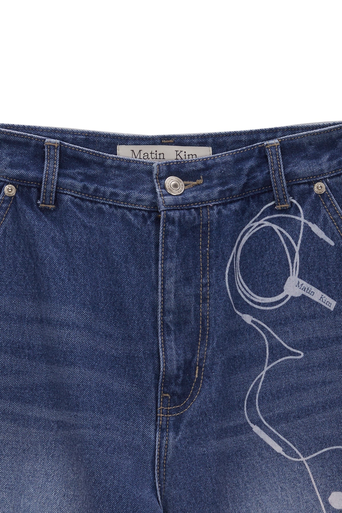 Matin Kim - Earphone Printed Denim Pants (Blue) product image 3 | TRAB K-Fashion Australia