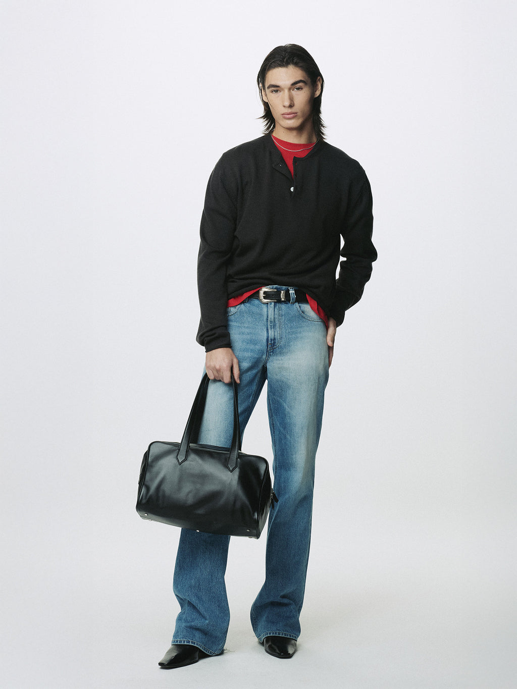 Tonywack - Extra Fine Wool Raw Hem Henley Neck Knit (Anthracite) product image 2 | TRAB K-Fashion Australia