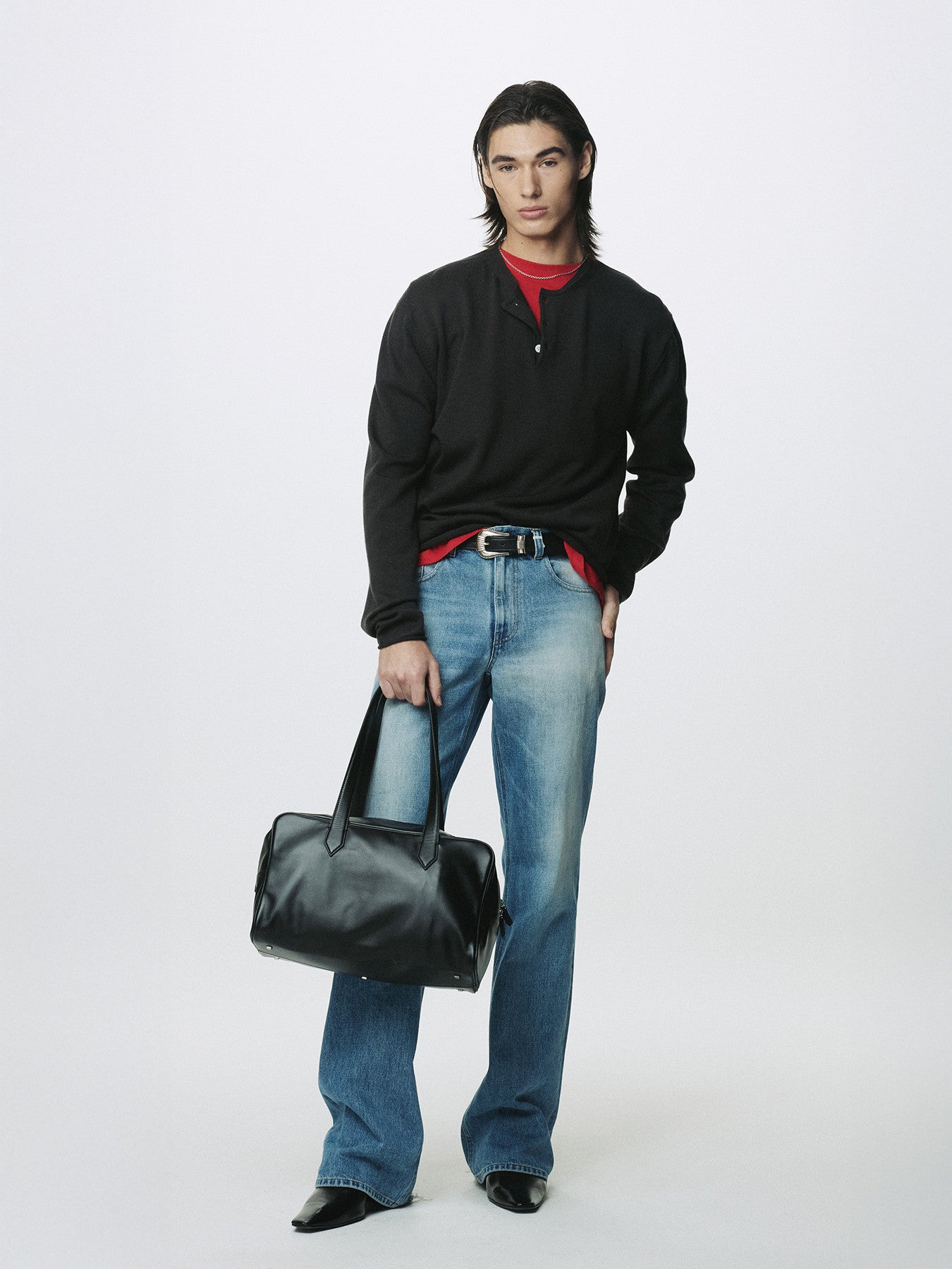 Tonywack - Extra Fine Wool Raw Hem Henley Neck Knit (Anthracite) product image 2 | TRAB K-Fashion Australia