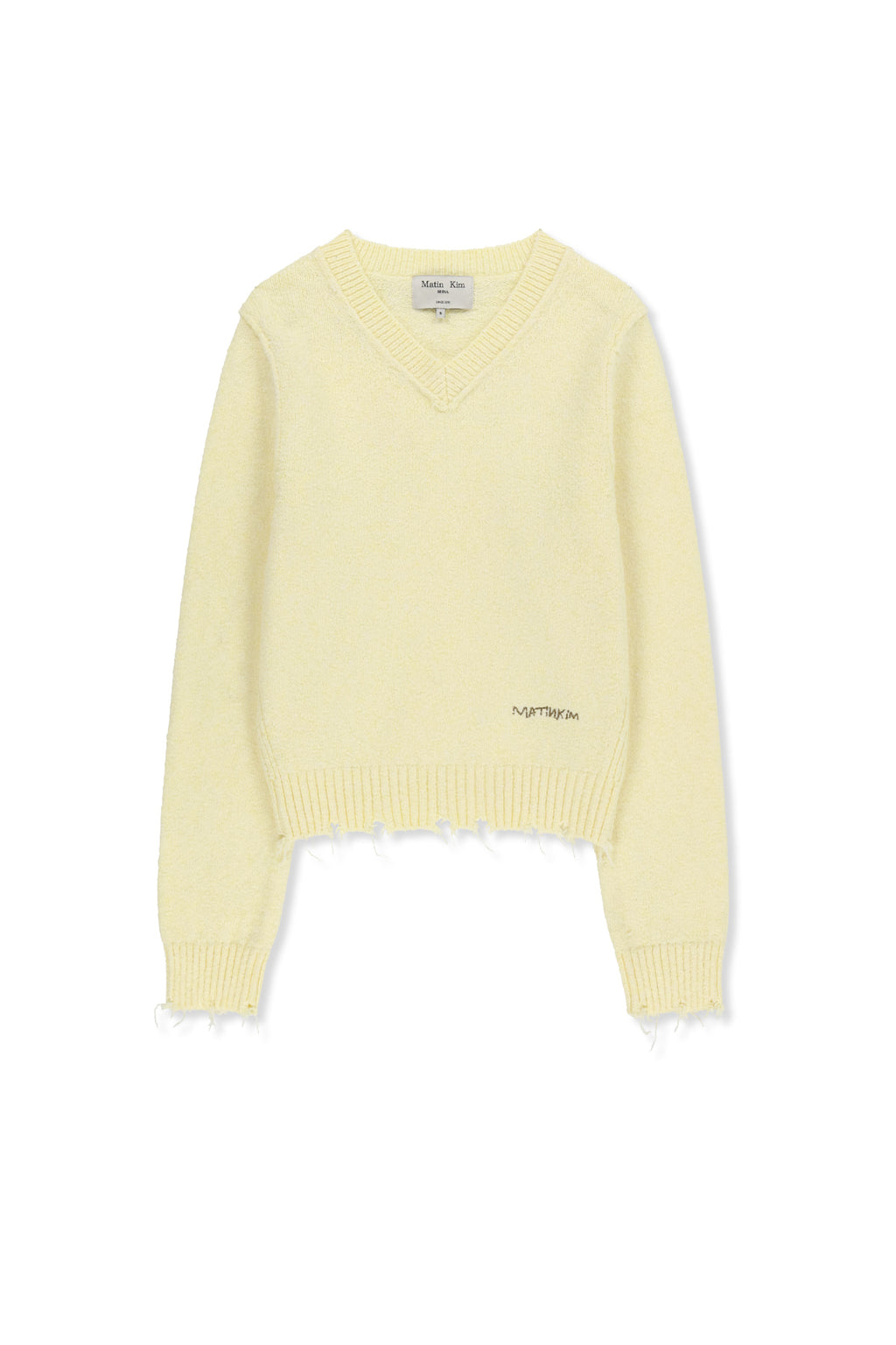 Matin Kim - Distressed Hem V Neck Knit Pullover (Light Yellow) product image 1 | TRAB K-Fashion Australia