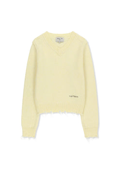 Matin Kim - Distressed Hem V Neck Knit Pullover (Light Yellow) product image 1 | TRAB K-Fashion Australia