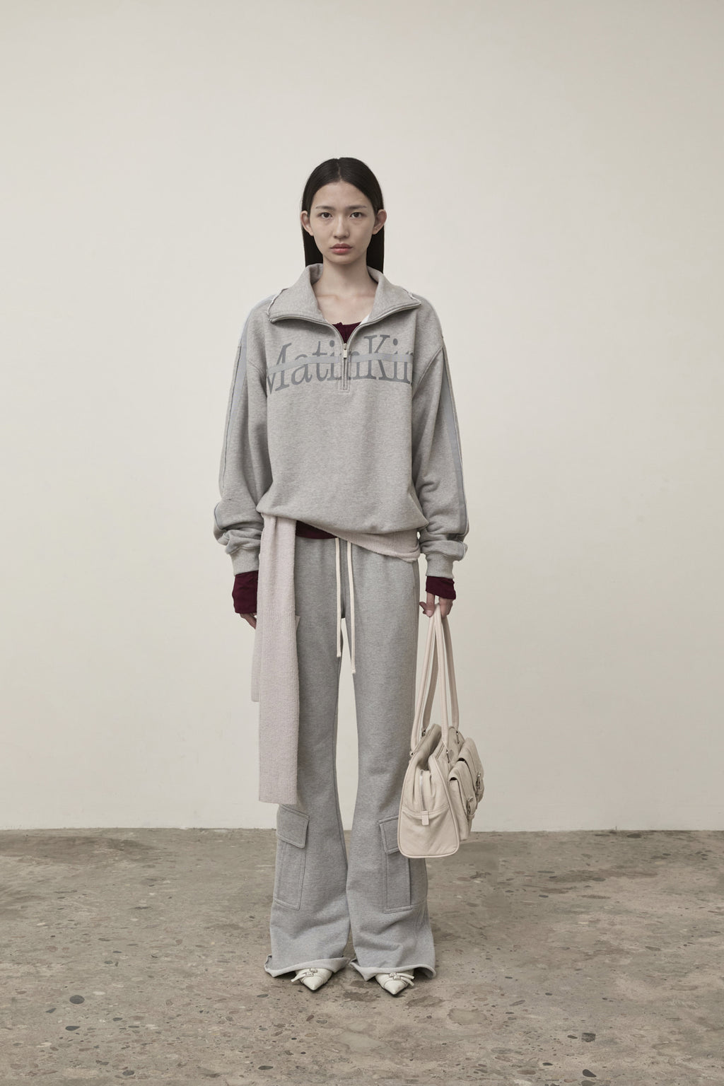 Matin Kim - Cut Out Half Zip Sweatshirt (Grey) product image 6 | TRAB K-Fashion Australia