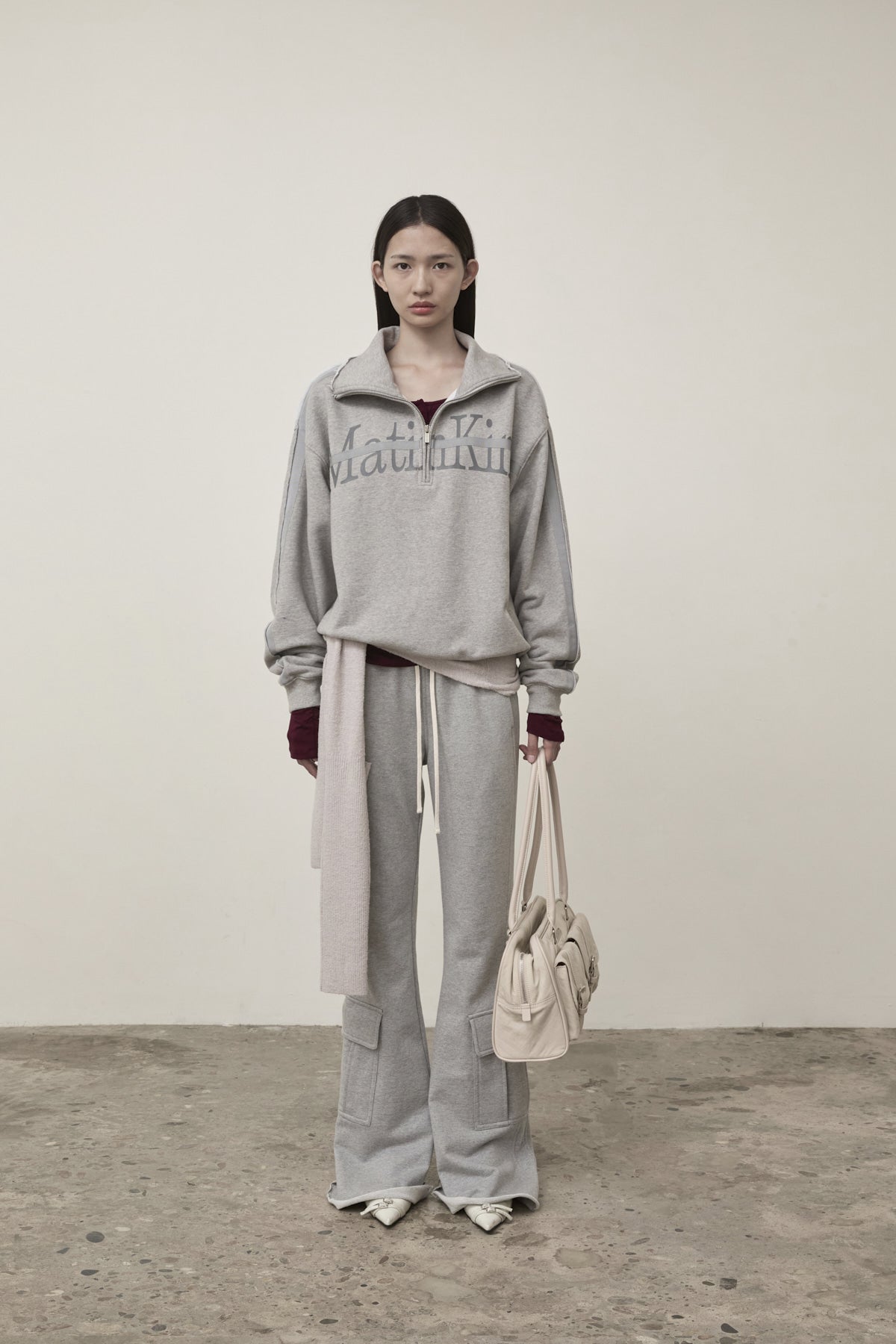 Matin Kim - Cut Out Half Zip Sweatshirt (Grey) product image 6 | TRAB K-Fashion Australia