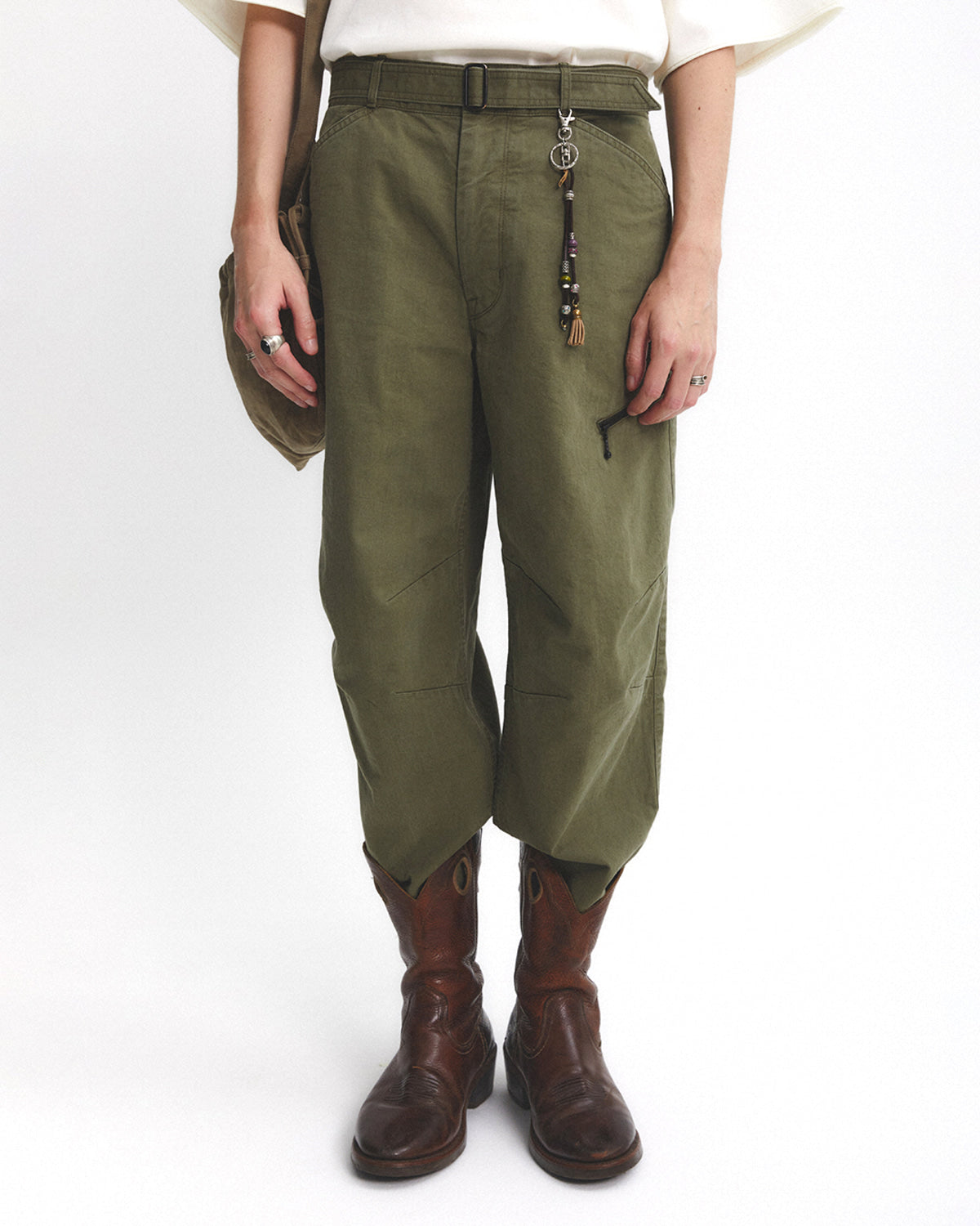 Eastlogue - Curve Knee Belted Pants (Olive) product image 2 | TRAB K-Fashion Australia