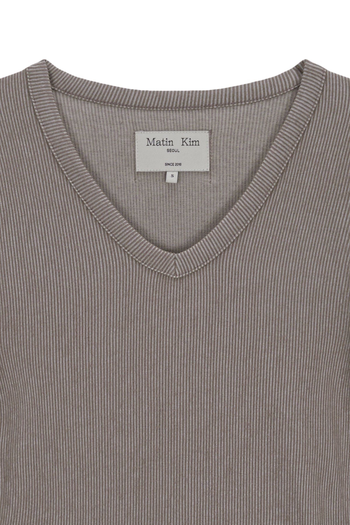 Matin Kim - Stitch V Neck Slim Long Sleeve (Brown) product image 4 | TRAB K-Fashion Australia