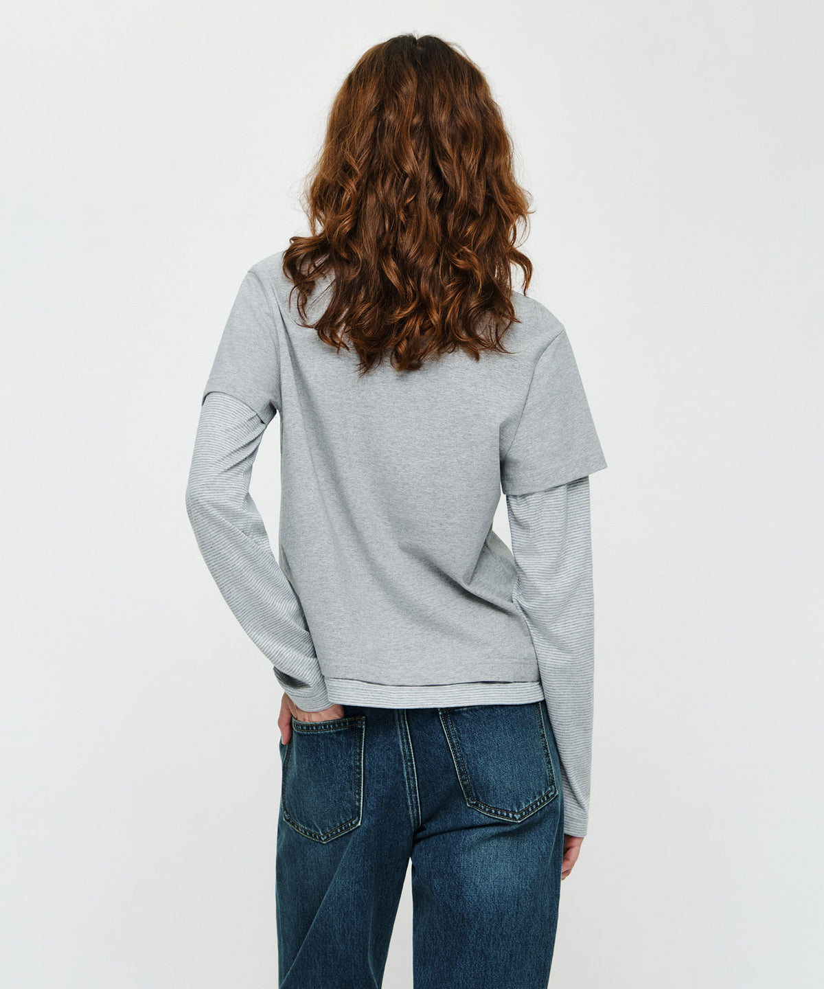 Marithe & Francois Girbaud - Half Sleeve Layered Long Sleeve Tee (Heather Gray) product image 3 | TRAB K-Fashion Australia