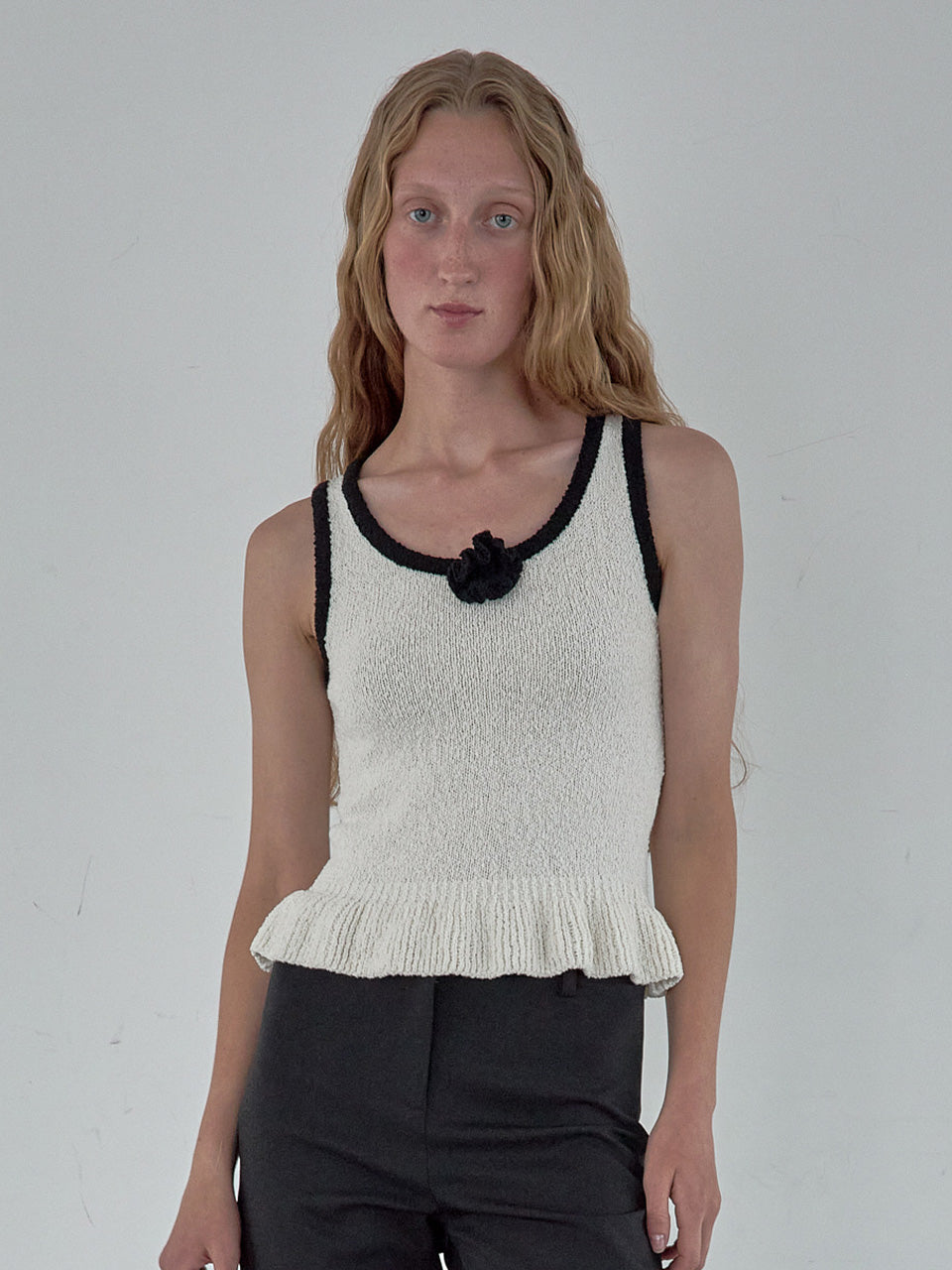 Kijun - Corsage Ruffle Knit Sleeveless (Ivory) product image 1 | TRAB K-Fashion Australia