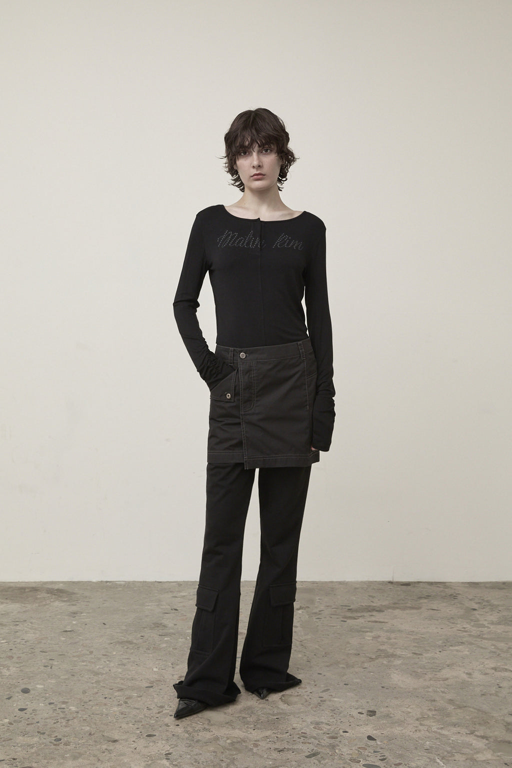 Matin Kim - Pocket Foldover Wrap Mini Skirt (Black) product image 9 | TRAB K-Fashion Australia