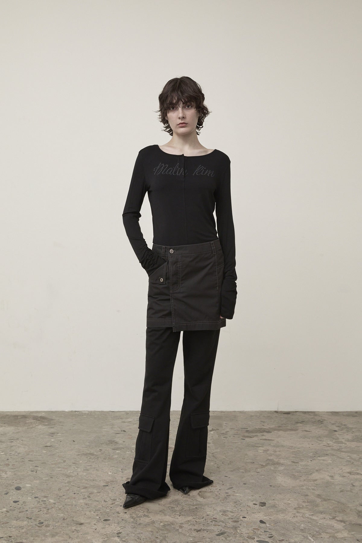 Matin Kim - Pocket Foldover Wrap Mini Skirt (Black) product image 9 | TRAB K-Fashion Australia