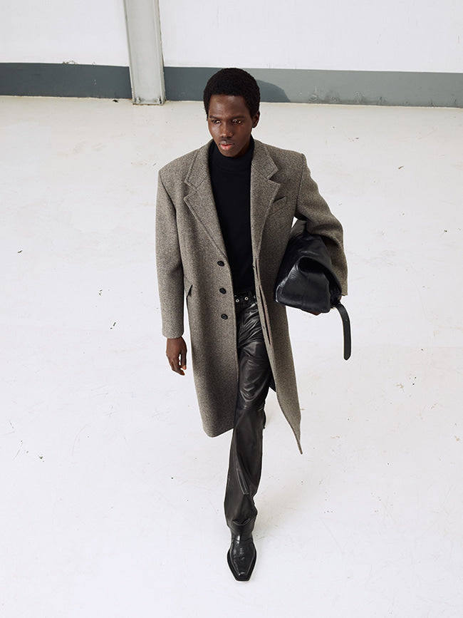Tonywack - Herringbone Wool Tailored Single Coat (Beige/Grey) product image 6 | TRAB K-Fashion Australia