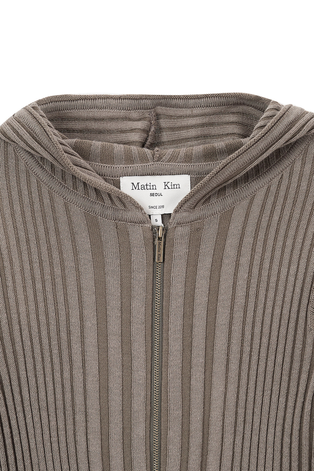 Matin Kim - Logo Point Damage Slim Hoody Cardigan (Khaki Brown) product image 3 | TRAB K-Fashion Australia