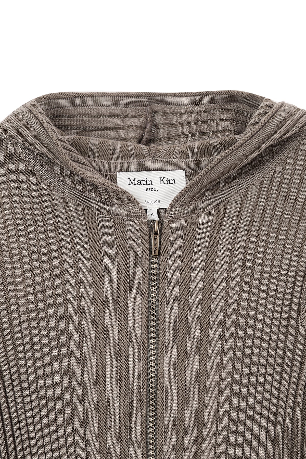 Matin Kim - Logo Point Damage Slim Hoody Cardigan (Khaki Brown) product image 3 | TRAB K-Fashion Australia