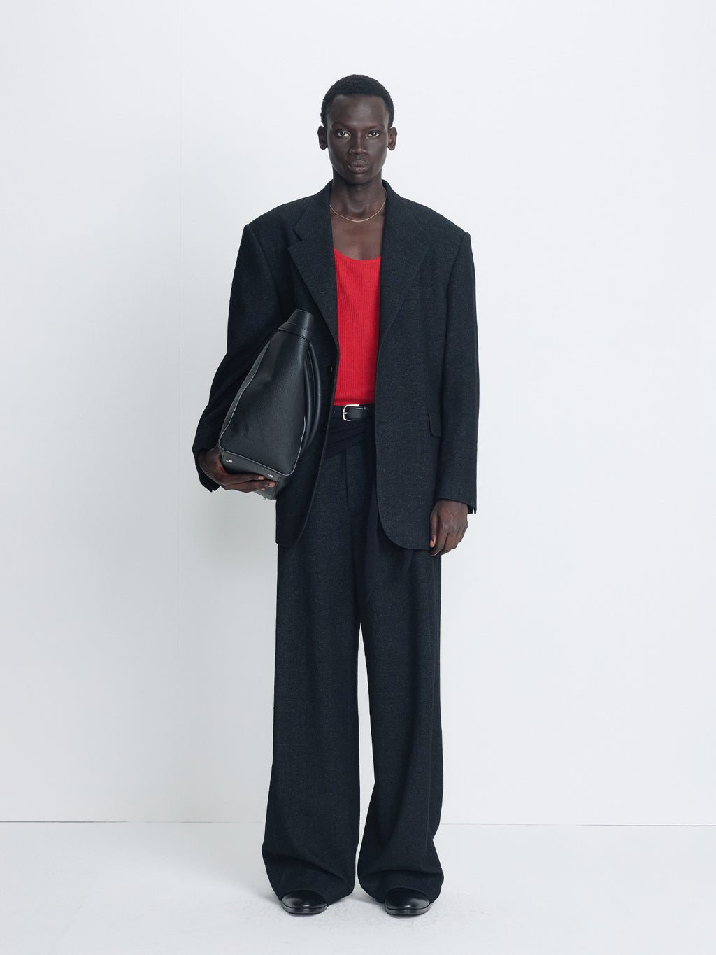 Tonywack - Herringbone Wool Wide Deep Tuck Trousers (Anthracite) product image 1 | TRAB K-Fashion Australia