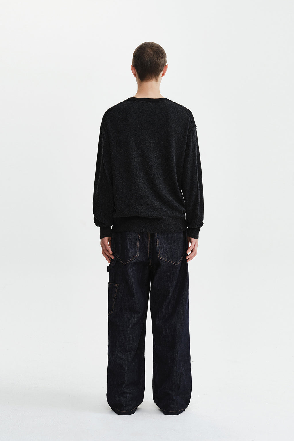 Matin Kim - [Pre-Order – Ships September 28] Cashmere Blended Panel Knit Pullover (Black) product image 9 | TRAB K-Fashion Australia