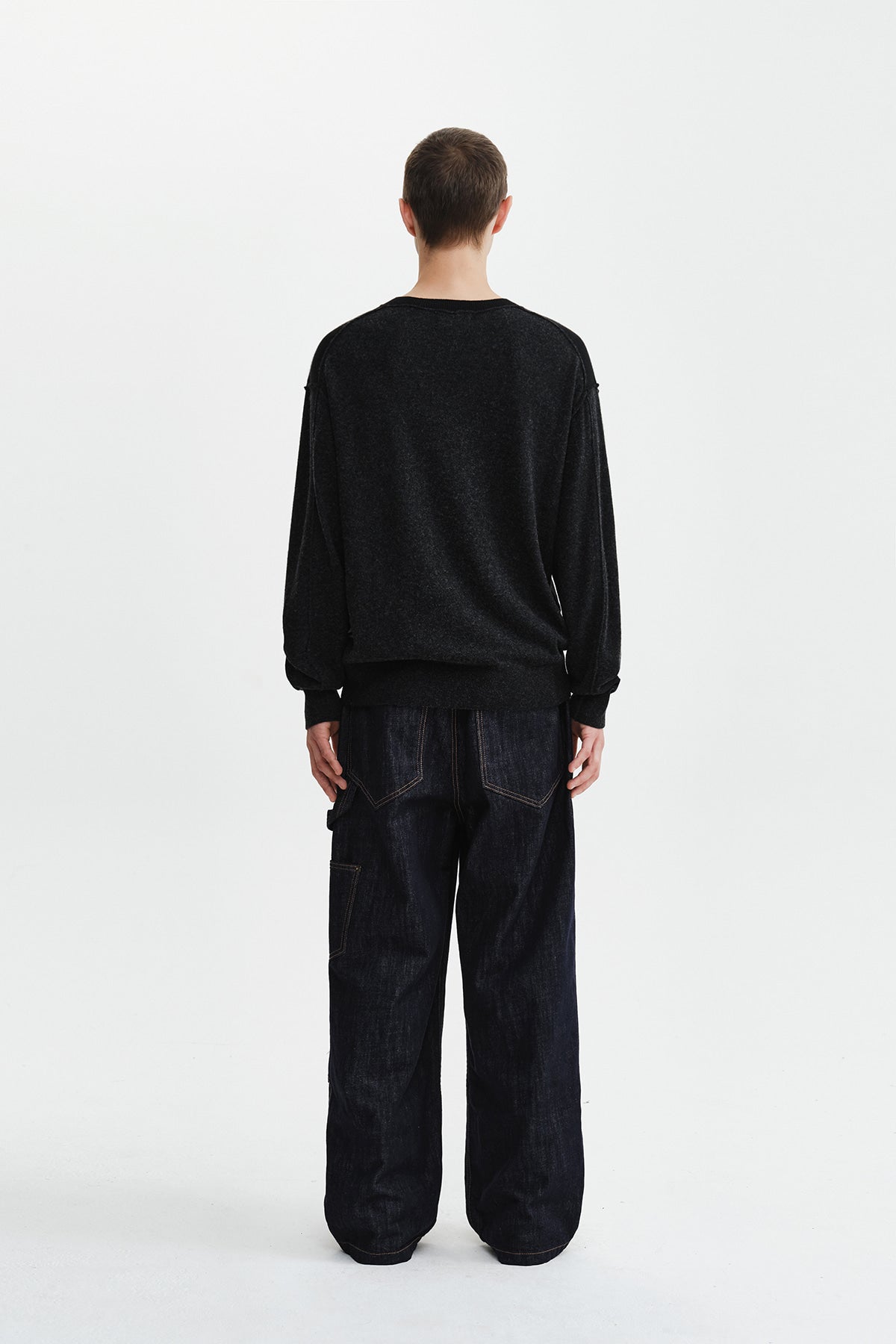 Matin Kim - [Pre-Order – Ships September 28] Cashmere Blended Panel Knit Pullover (Black) product image 9 | TRAB K-Fashion Australia