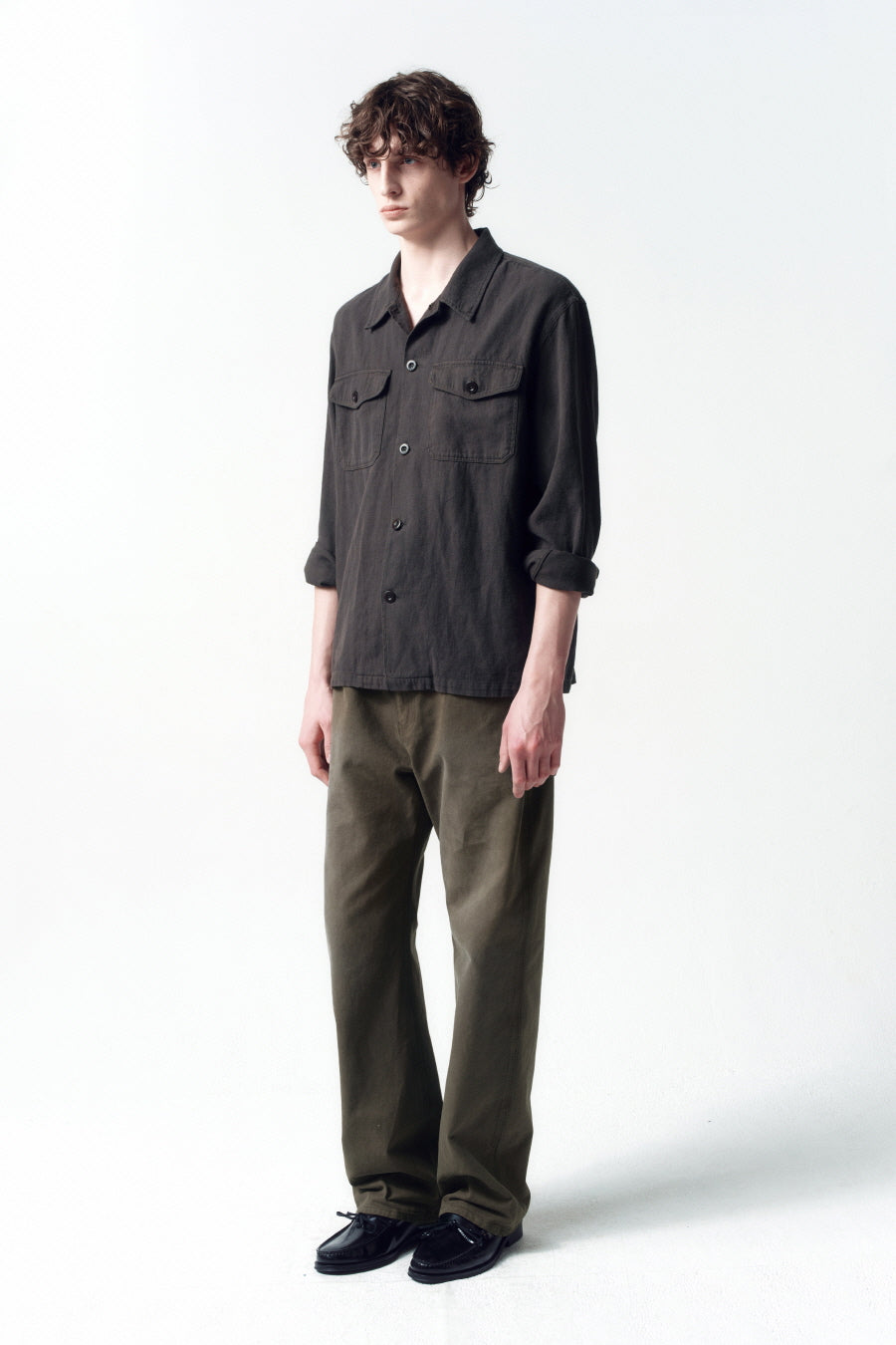 Insilence - Garment-dyed Fatigue Shirt (Grey Brown) product image 3 | TRAB K-Fashion Australia