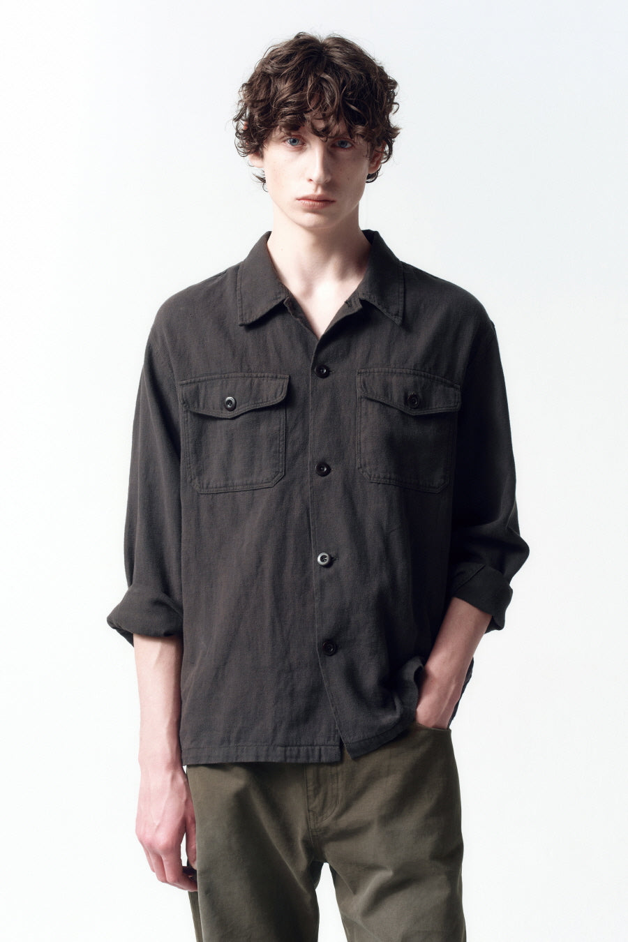Insilence - Garment-dyed Fatigue Shirt (Grey Brown) product image 2 | TRAB K-Fashion Australia