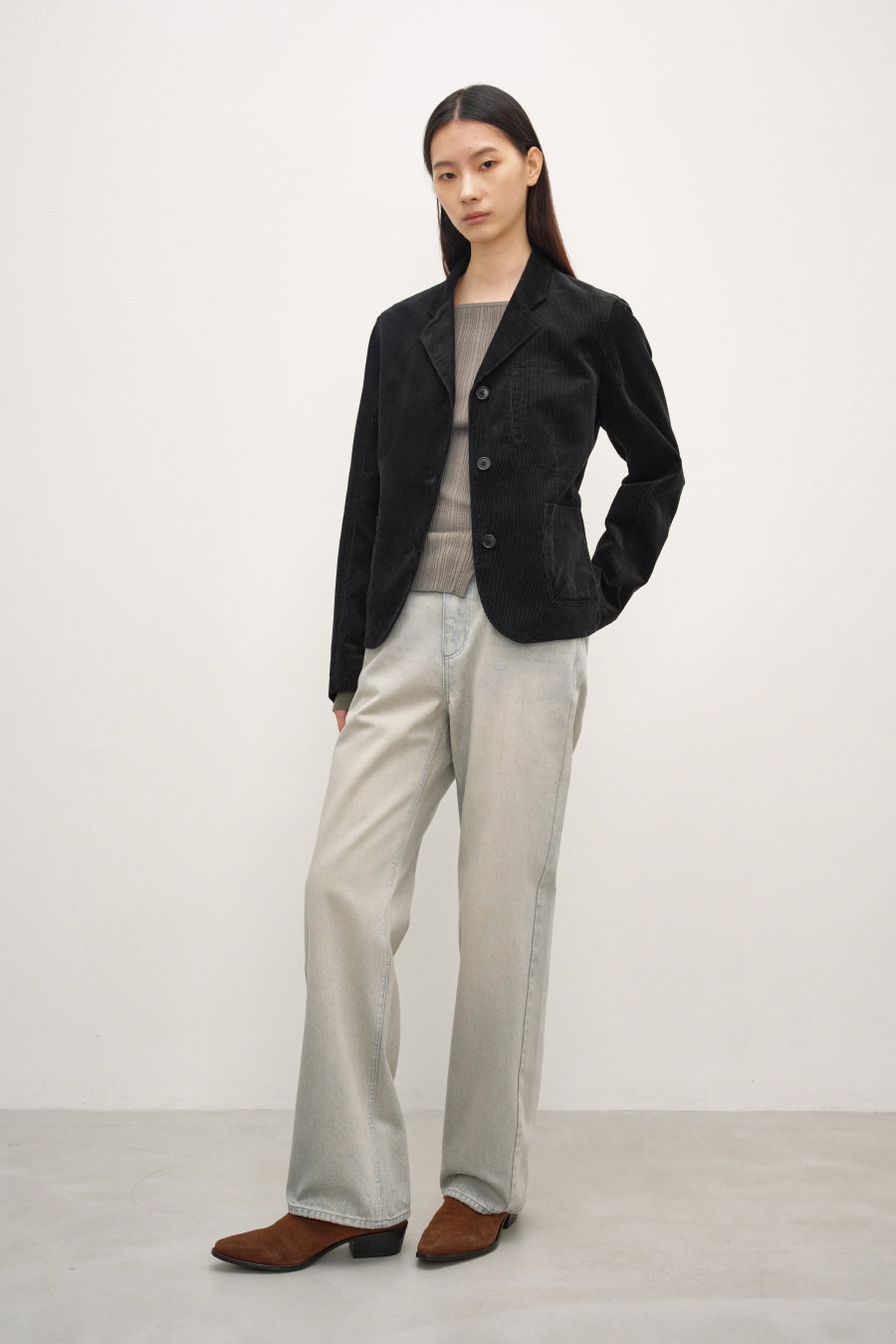 Insilence - Corduroy Single Fitted Jacket (Black) product image 4 | TRAB K-Fashion Australia