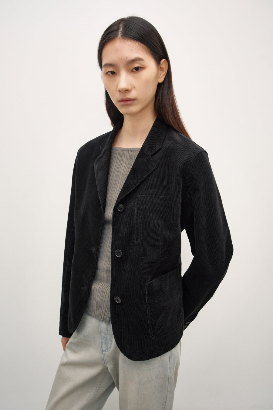 Insilence - Corduroy Single Fitted Jacket (Black) product image 6 | TRAB K-Fashion Australia