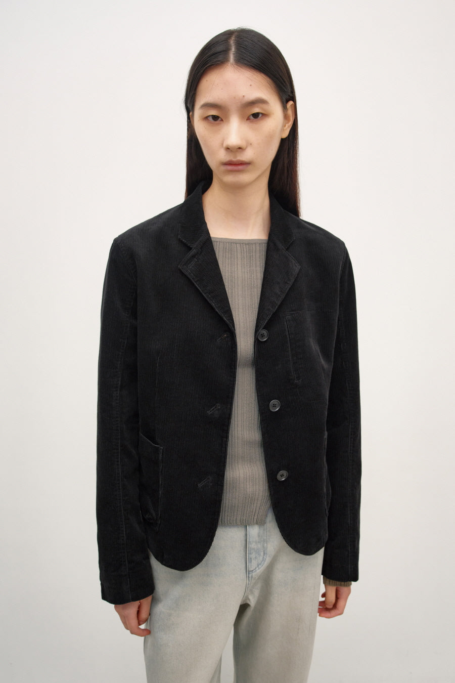 Insilence - Corduroy Single Fitted Jacket (Black) product image 1 | TRAB K-Fashion Australia