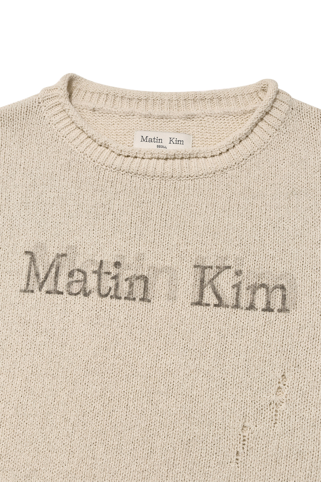 Matin Kim - Crack Logo Vintage Knit Pullover (Beige) product image 3 | TRAB K-Fashion Australia