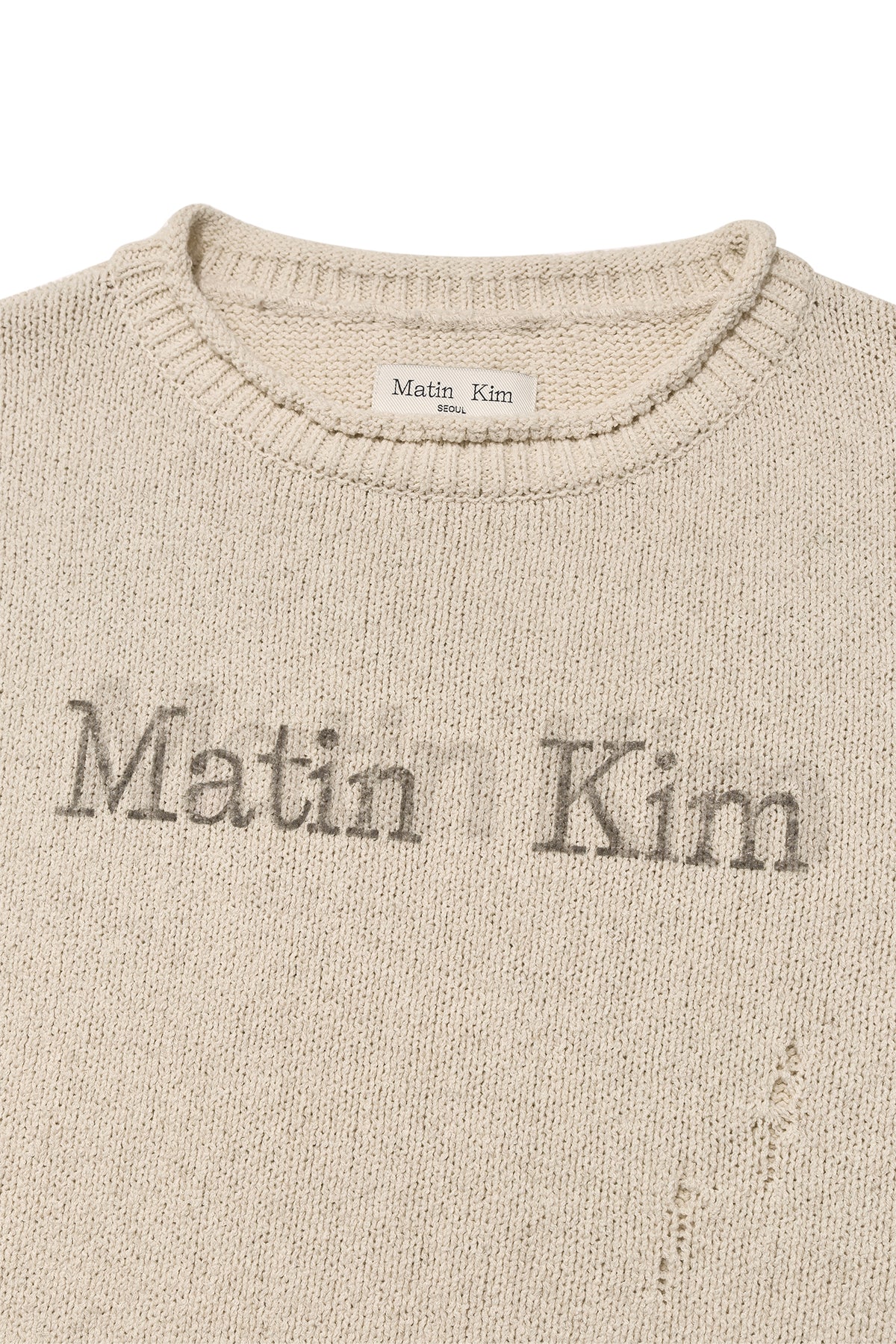 Matin Kim - Crack Logo Vintage Knit Pullover (Beige) product image 3 | TRAB K-Fashion Australia