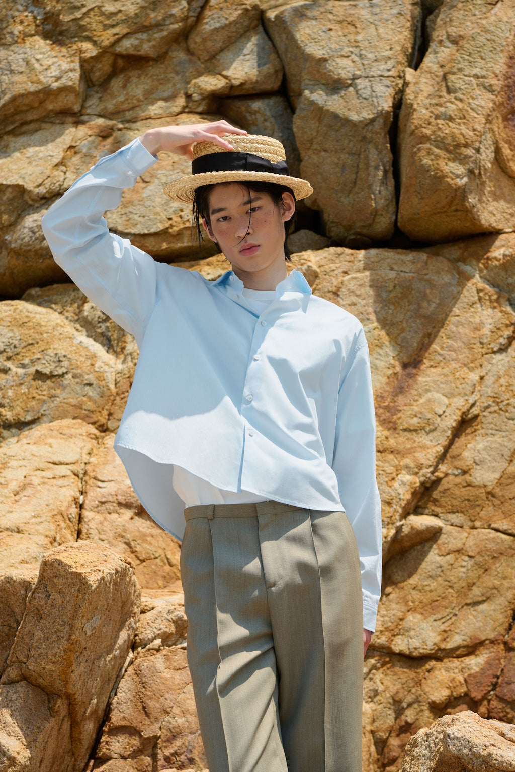 STU - Stripe Crop Shirt (Sky Blue) product image 6 | TRAB K-Fashion Australia