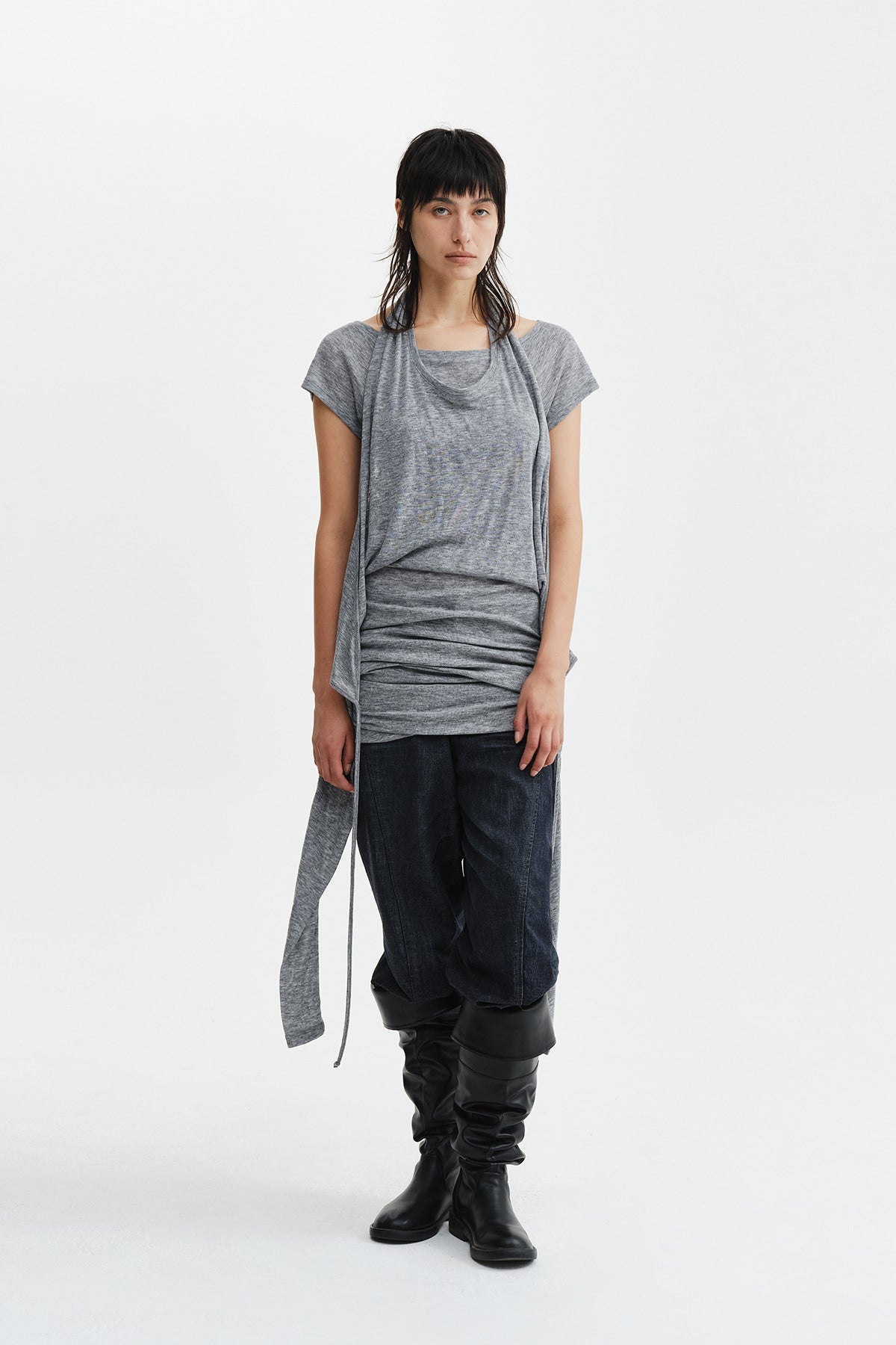 Matin Kim - Two Way Layered Jersey Dress (Grey) product image 10 | TRAB K-Fashion Australia