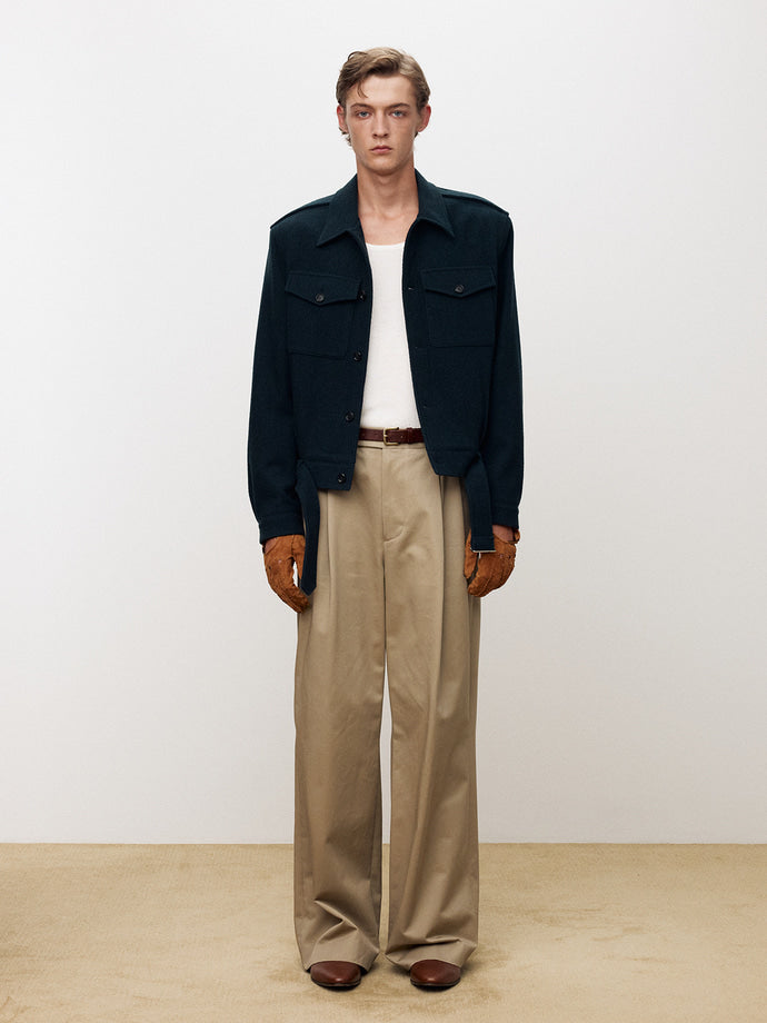 Tonywack - Cotton-Drill Wide Leg Pleated Trousers (Beige) product image 2 | TRAB K-Fashion Australia