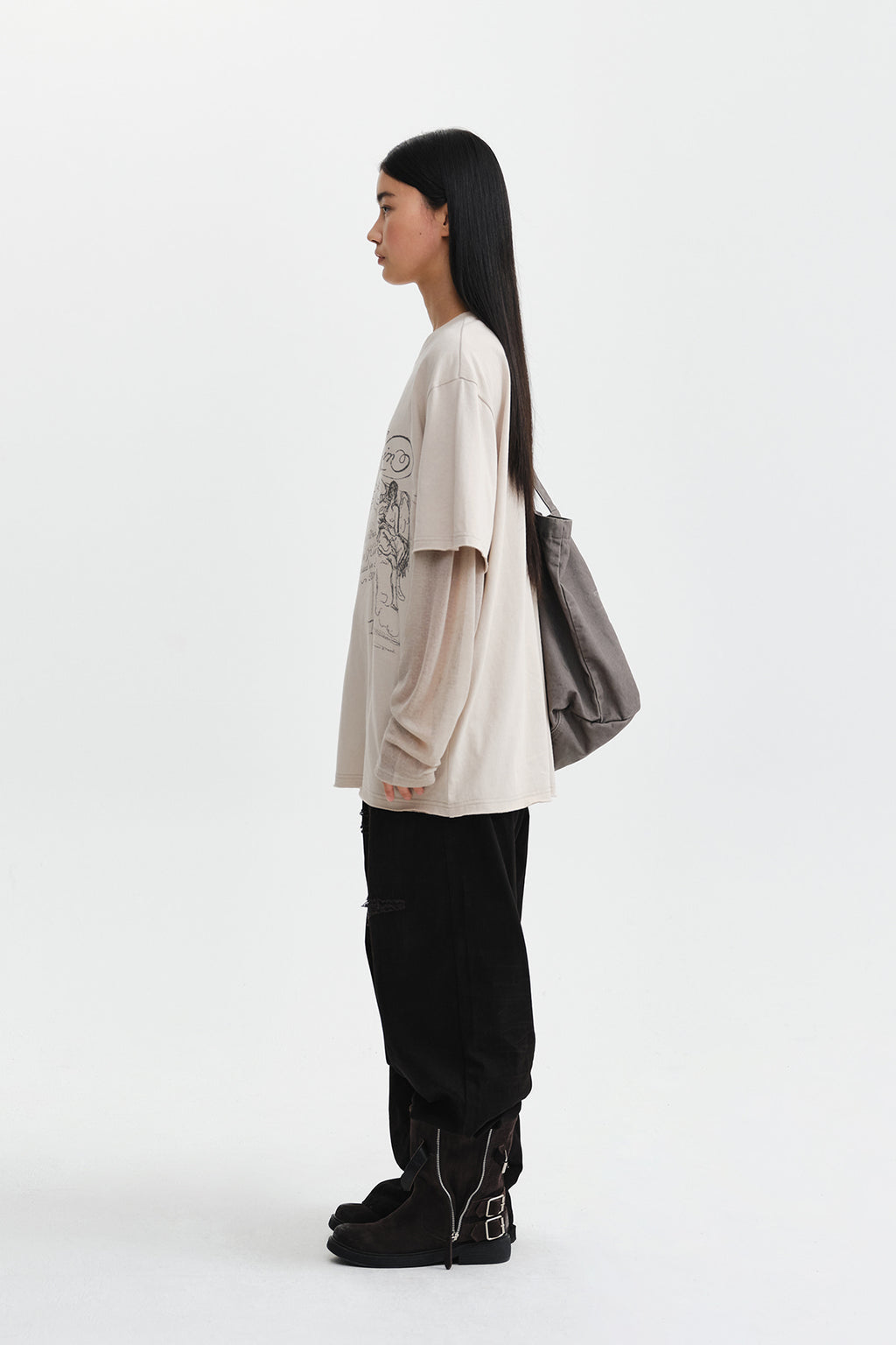Matin Kim - Graffiti Artwork Layered Top (Beige) product image 7 | TRAB K-Fashion Australia