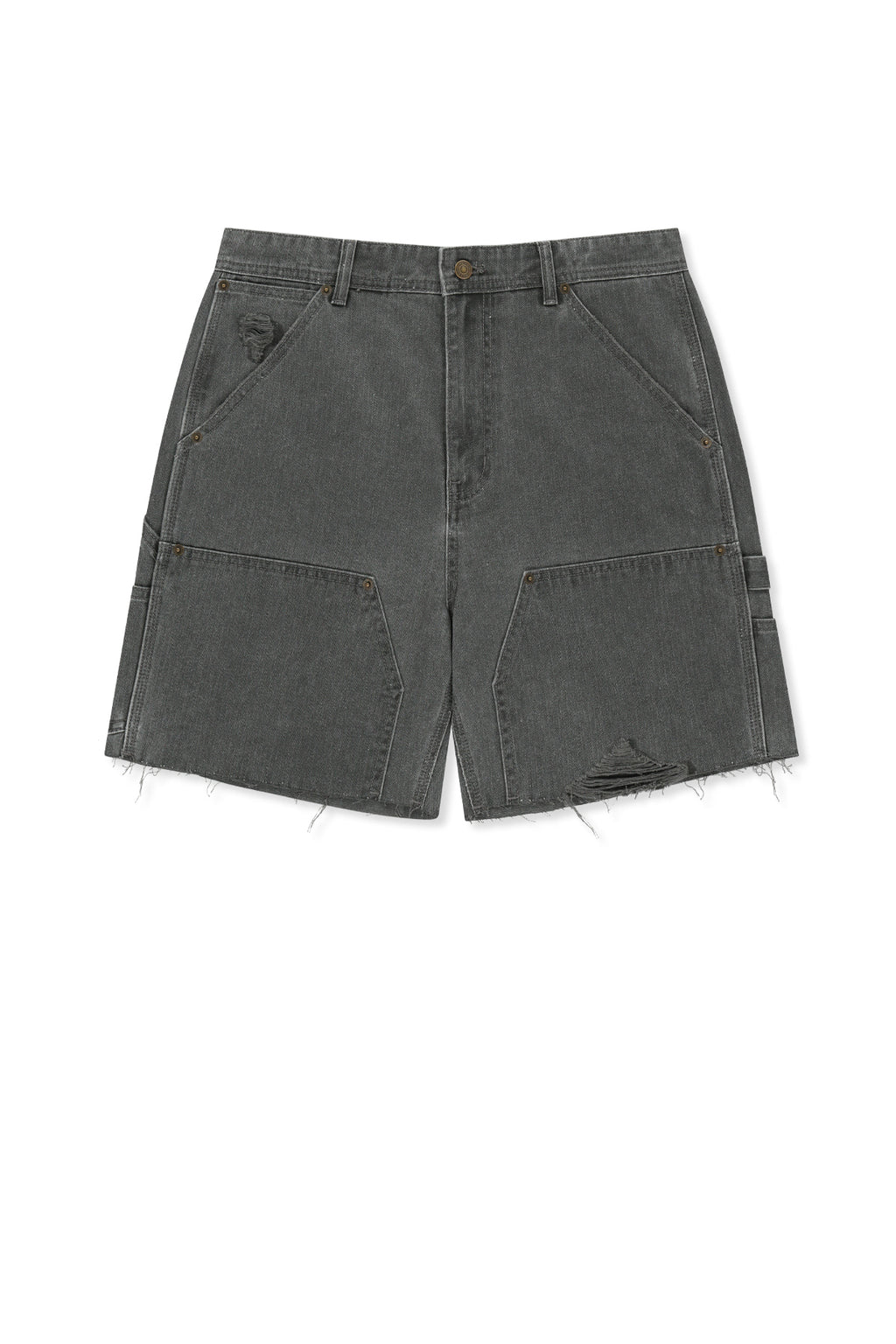 Matin Kim - Heringbone Raw Cut Denim Shorts (Grey) product image 2 | TRAB K-Fashion Australia