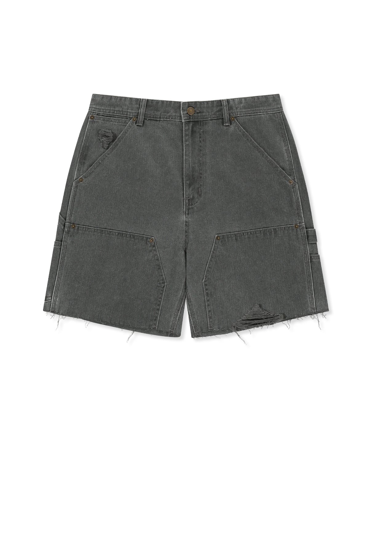 Matin Kim - Heringbone Raw Cut Denim Shorts (Grey) product image 2 | TRAB K-Fashion Australia